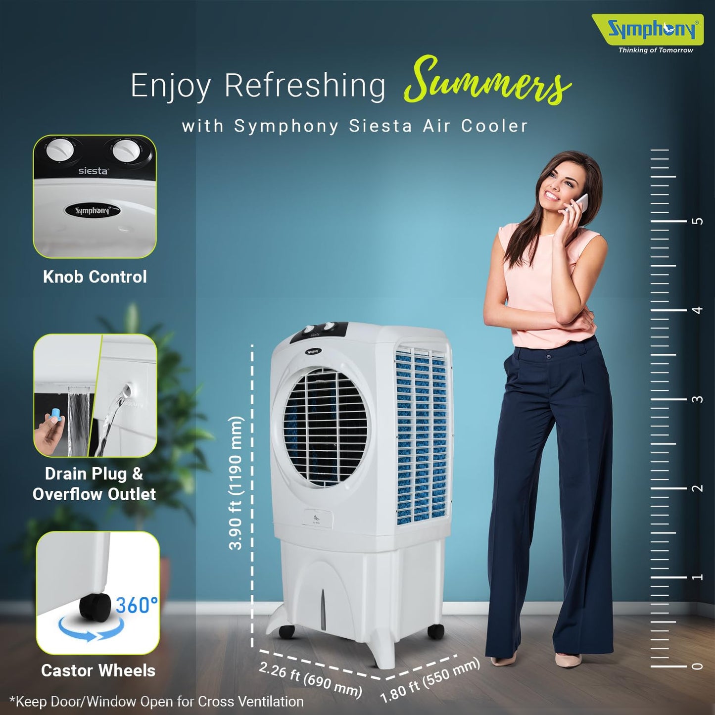 Symphony Desert Air Cooler, 95L, White, SIESTA 95XL 