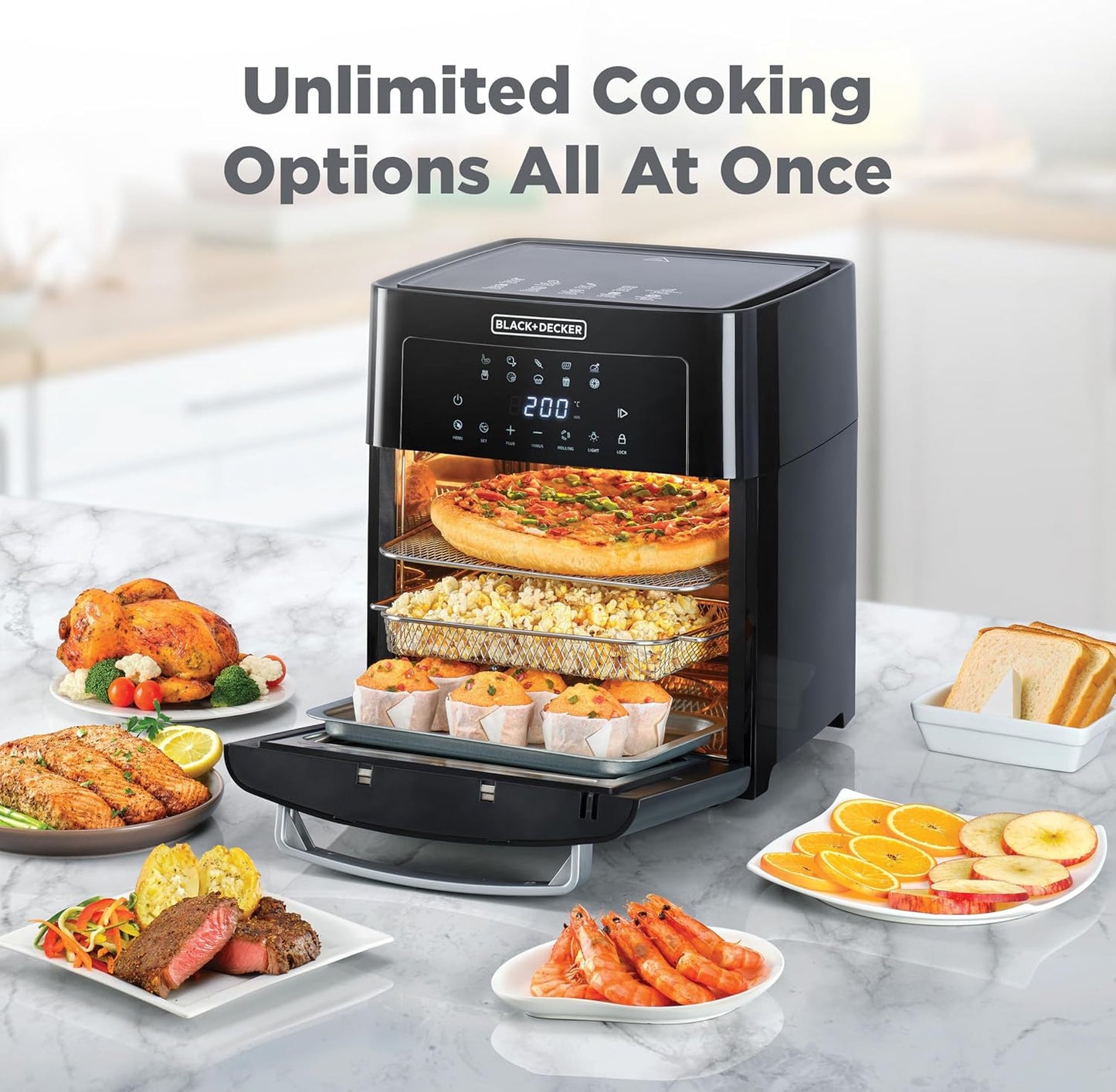 Black + Decker Digital Air Fryer, 15L, 1700W, Black, AOF150-B5