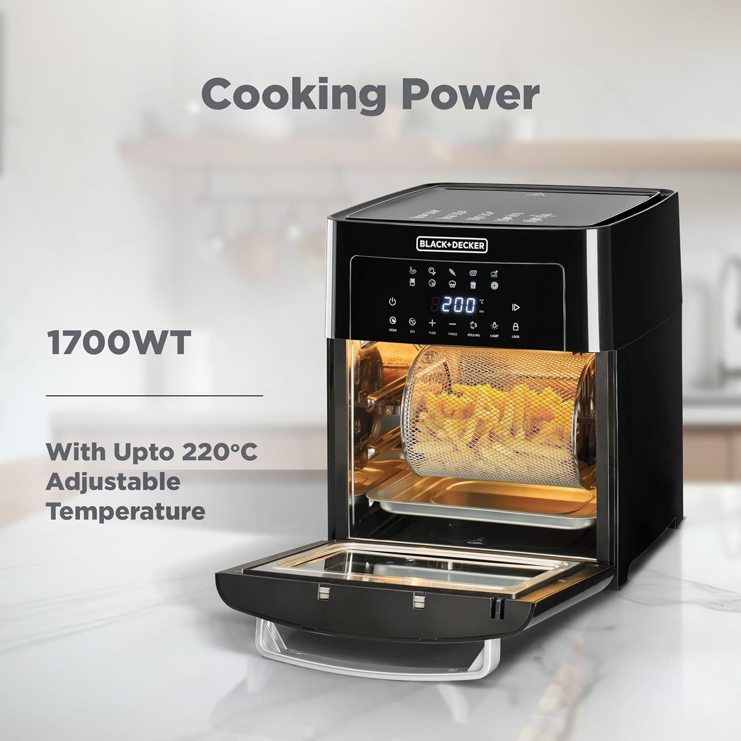 Black + Decker Digital Air Fryer, 15L, 1700W, Black, AOF150-B5