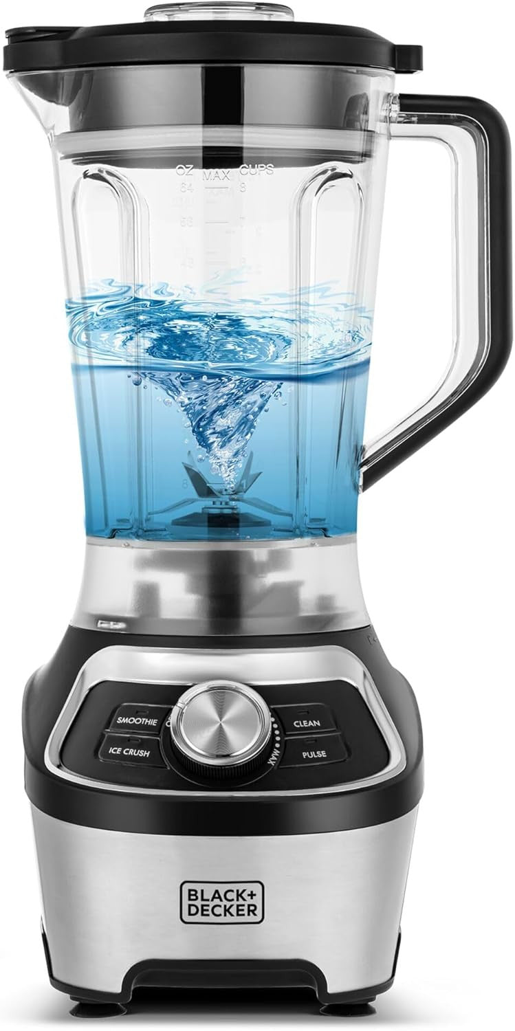 Black + Decker Blender, 1200W, 1.85L BPA-Free Jar, 500ml Travel Cup, Black, BXH1200-B5