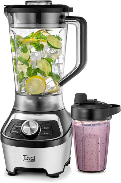 Black + Decker Blender, 1200W, 1.85L BPA-Free Jar, 500ml Travel Cup, Black, BXH1200-B5