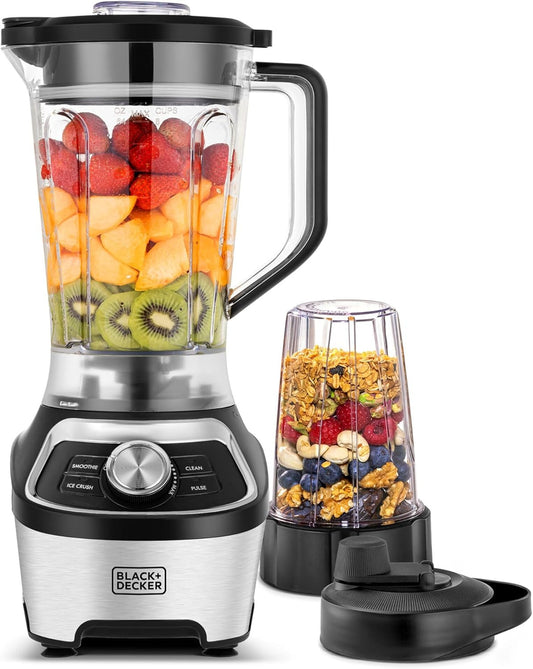 Black + Decker Blender, 1200W, 1.85L BPA-Free Jar, 500ml Travel Cup, Black, BXH1200-B5