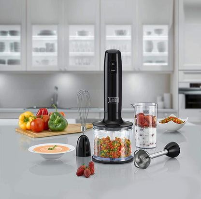 Black + Decker Hand Blender, 600ml Chopping Bowl, 2 Speeds, 3-in-1 Functionality for Blending, Chopping and Whisking, Black, HB600-B5