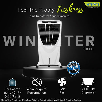 Symphony Air Cooler, Easy-fill, 3D Cooling, Manual control, Dura-Pump technology, Cool Flow, low Energy consumption, i-pure technology, White, Winter 80XL