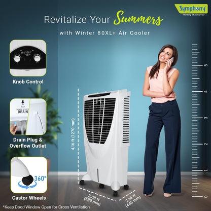Symphony Air Cooler, Easy-fill, 3D Cooling, Manual control, Dura-Pump technology, Cool Flow, low Energy consumption, i-pure technology, White, Winter 80XL