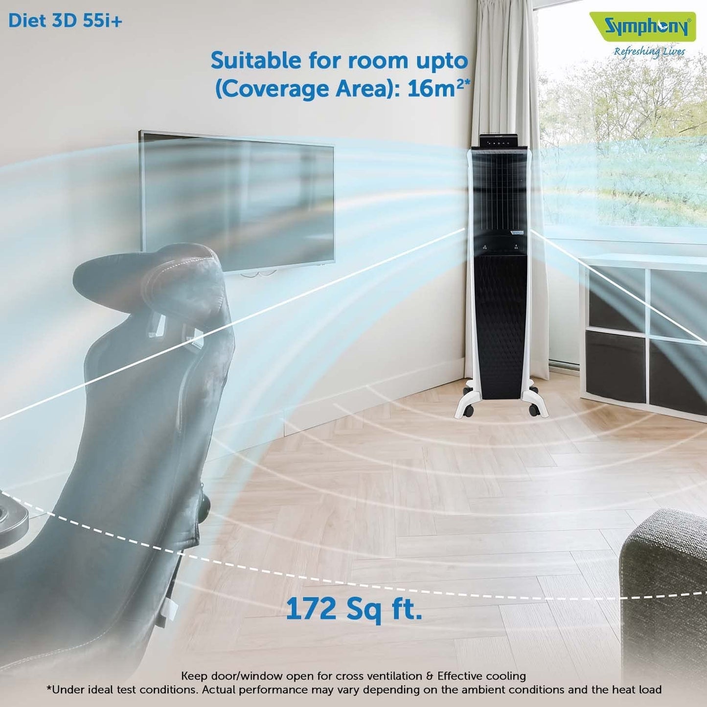 Symphony Air Cooler, Easy-fill, 3D Cooling, Digital control, Dura-Pump technology, Cool Flow, low Energy consumption, i-pure technology, Black, Diet 3D 55i