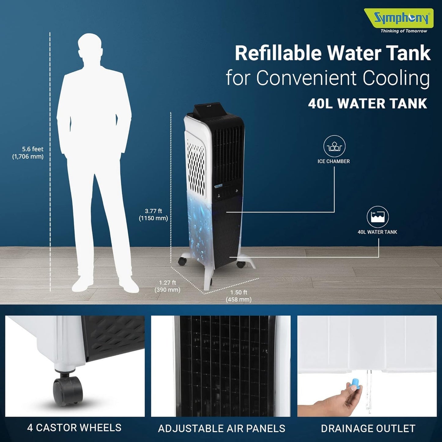 Symphony Air Cooler, Easy-fill, 3D Cooling, Digital control, Dura-Pump technology, Cool Flow, low Energy consumption, i-pure technology, Black, Diet 3D 40i