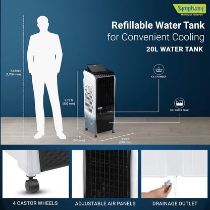 Symphony Air Cooler, Easy-fill, 3D Cooling, Digital control, Dura-Pump technology, Cool Flow, low Energy consumption, i-pure technology, Black, Diet 3D 20i