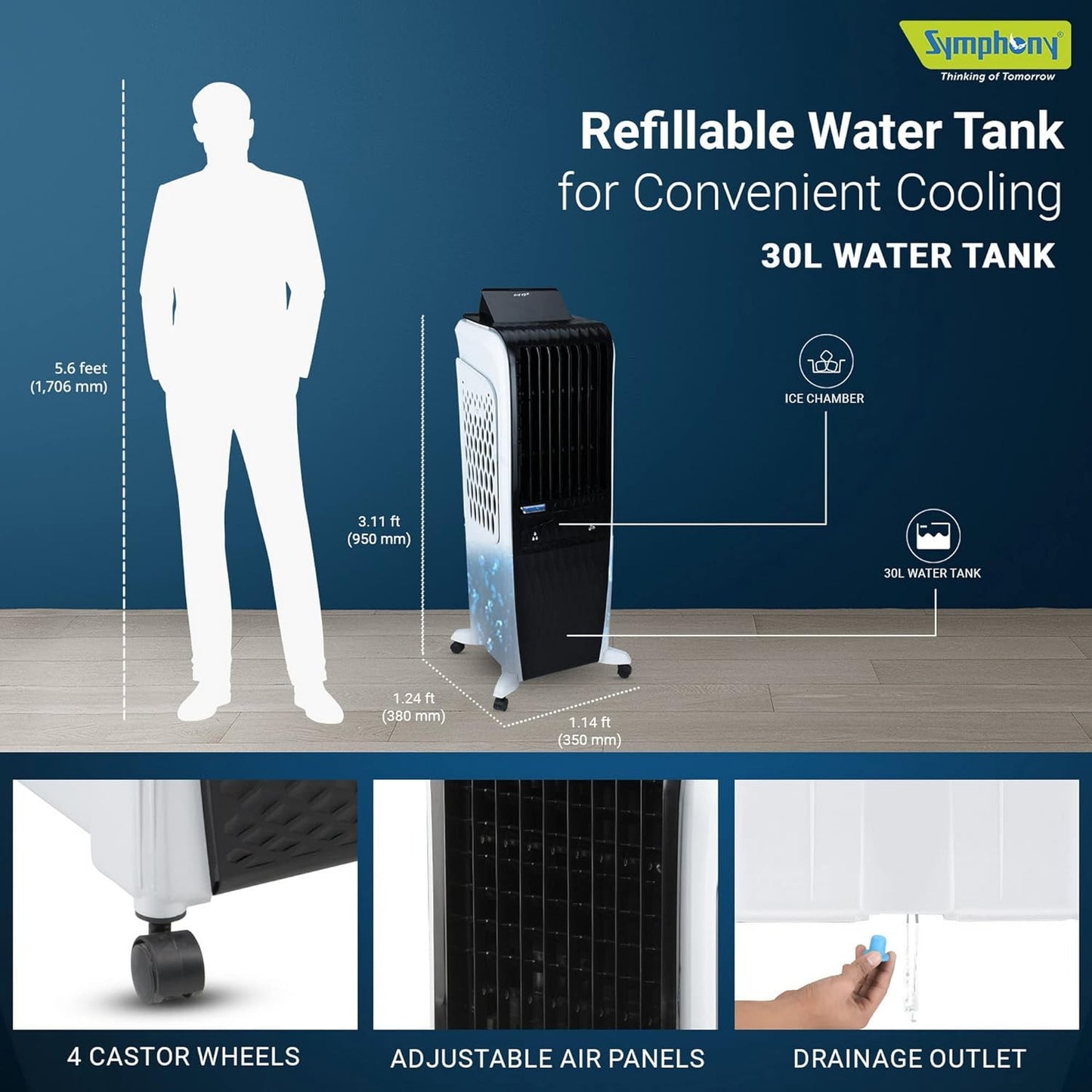 Symphony Air Cooler, Easy-fill, 3D Cooling, Digital control, Dura-Pump technology, Cool Flow, low Energy consumption, i-pure technology, Black, Diet 3D 30i