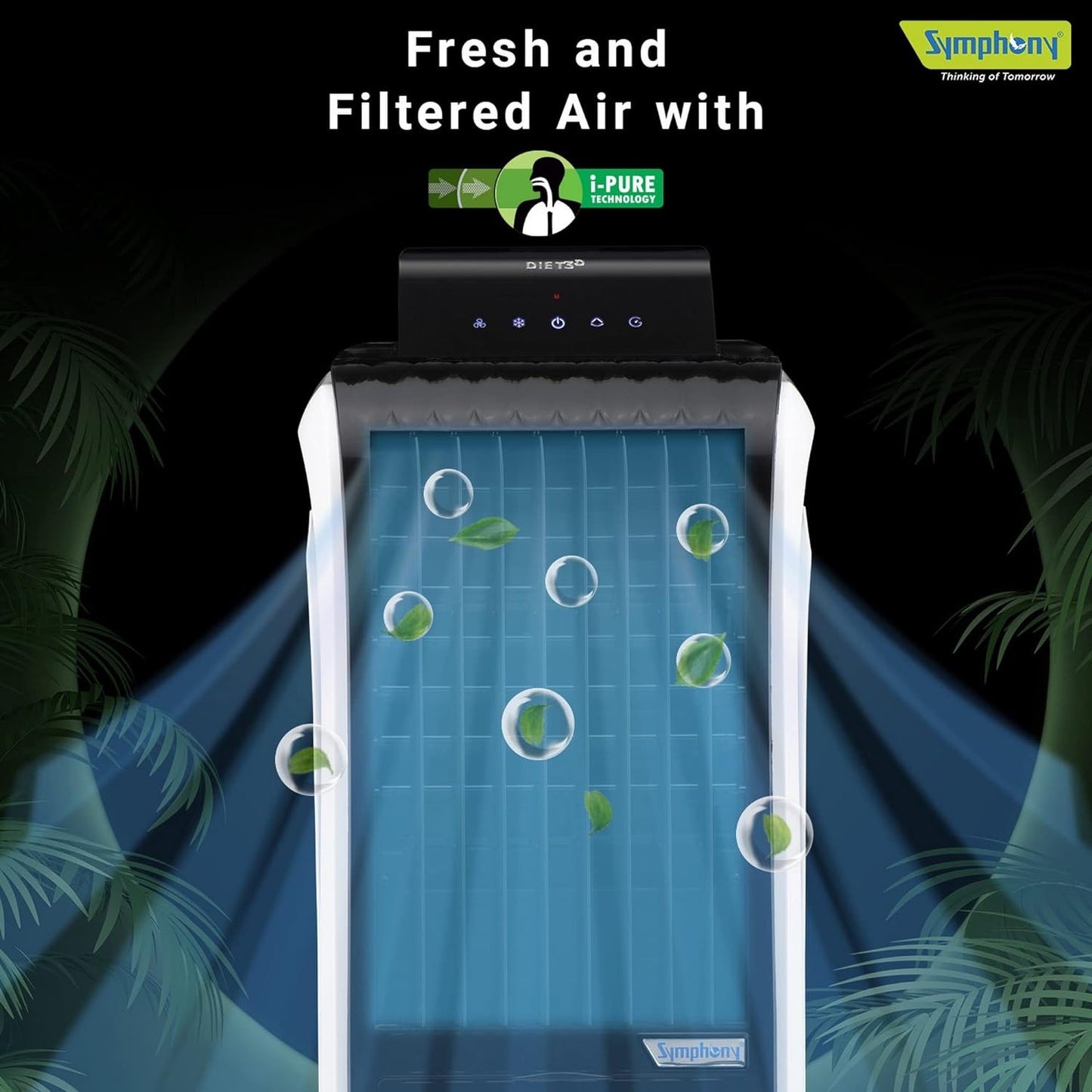 Symphony Air Cooler, Easy-fill, 3D Cooling, Digital control, Dura-Pump technology, Cool Flow, low Energy consumption, i-pure technology, Black, Diet 3D 20i