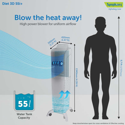 Symphony Air Cooler, Easy-fill, 3D Cooling, Digital control, Dura-Pump technology, Cool Flow, low Energy consumption, i-pure technology, Black, Diet 3D 55i