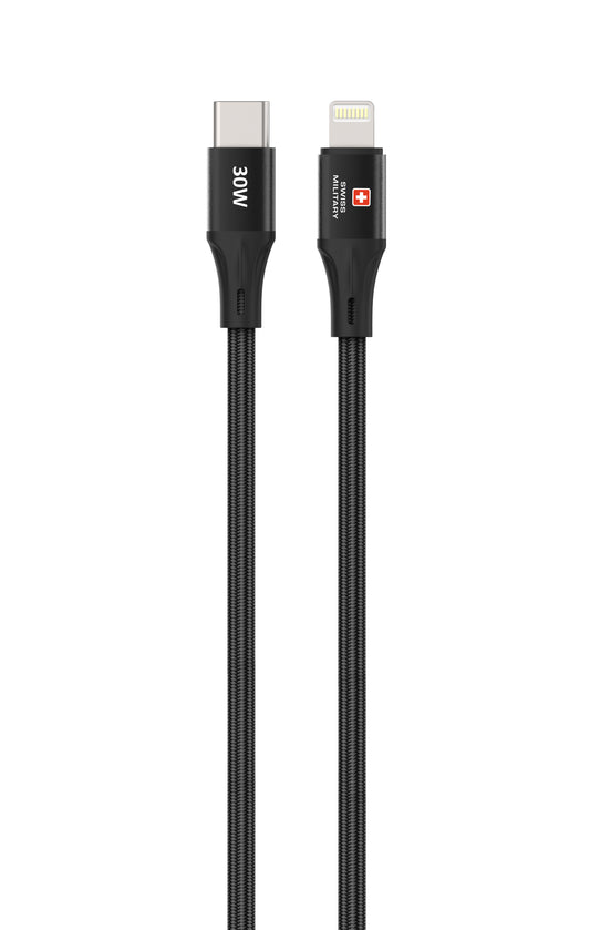 Swiss Military USB-C to Lightning Fast Charging Cable 30W Braided 1M Black