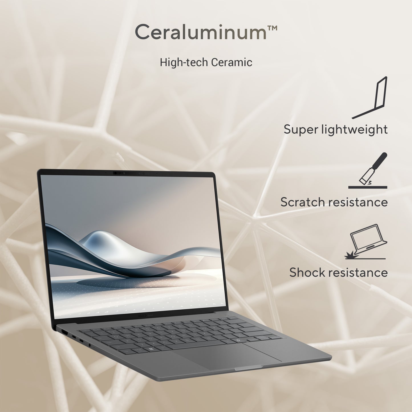 Asus Zenbook A14 Notebook, 12 CORE Hamoa Snapdragon X Elite X1E 78 100, 32GB RAM, 1TB Storage, 14-inch WUXGA (1920 x 1200) OLED 16:10, Qualcomm Hexagon NPU Graphics up to 45TOPS, Win 11 Home, Zabriskie Beige, UX3407RA-QD906W