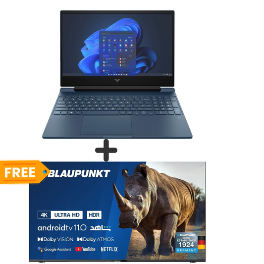 HP Victus 15-FA0092NE Gaming Laptop, 12th Gen Intel Core i5-12450H CPU, 16GB RAM, 512GB SSD, 4GB NVIDIA GeForce RTX 3050 Graphics, 15.6-inch Display, Windows 11 Home, Blue + Blaupunkt 55" 4K UHD Android Smart TV