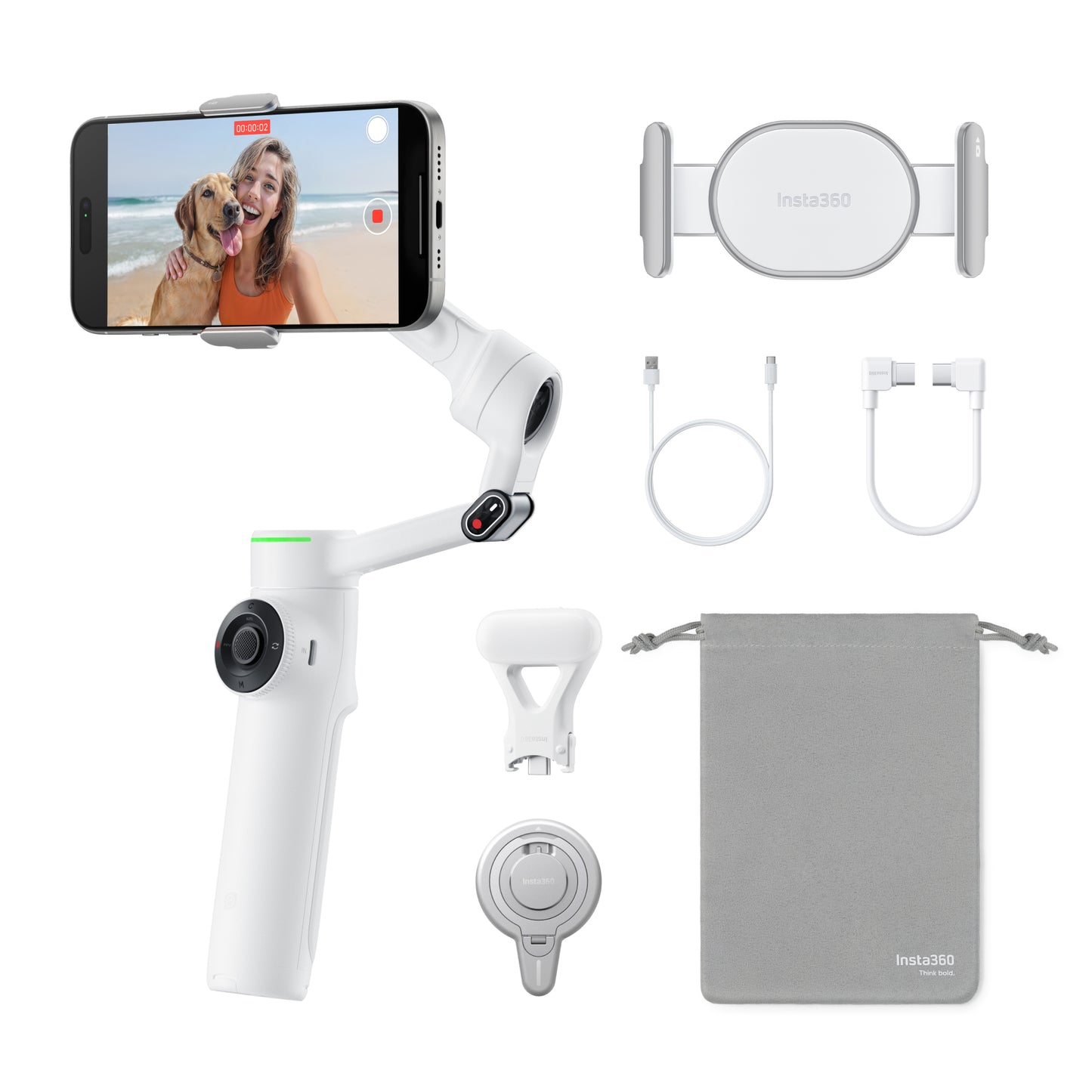 Insta 360 Flow 2 Pro Creator Kit, AI Powered Portable Gimbal with Apple Dock Kit, Summit White, I04CINSABQBSWK