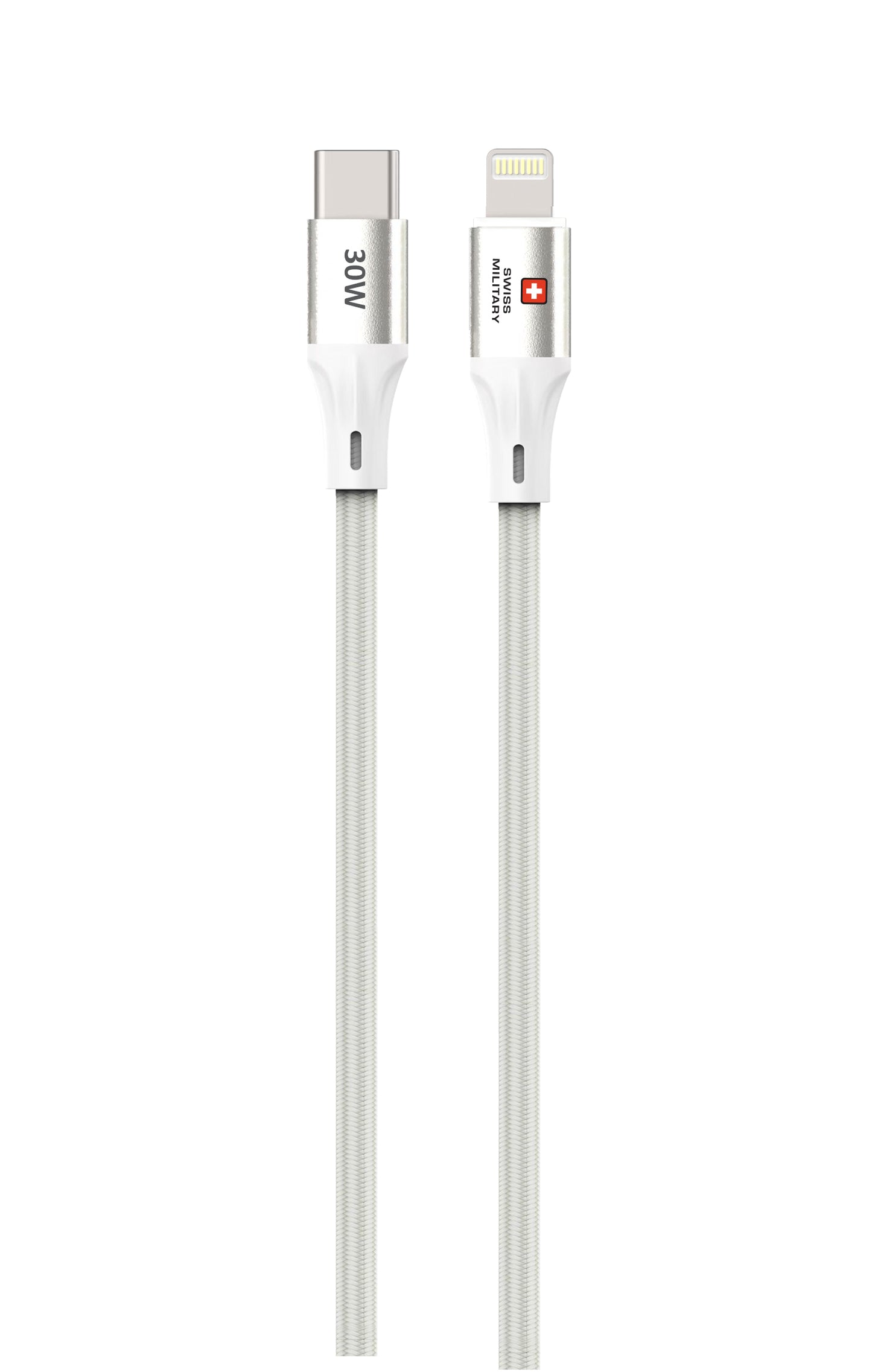 Swiss Military USB-C to Lightning Fast Charging Cable 30W Braided 1M White