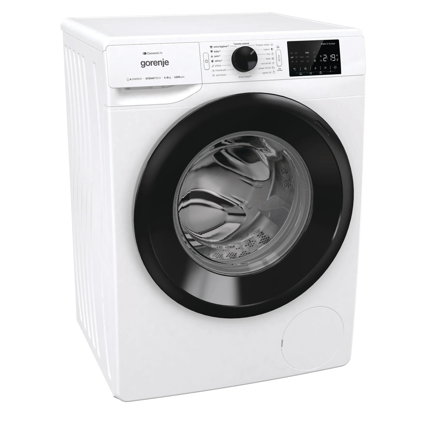 Gorenje Smart Front Load Washing Machine, 8KG, Wi-Fi, 1200 RPM, White, WPNEI82A1SWIFI