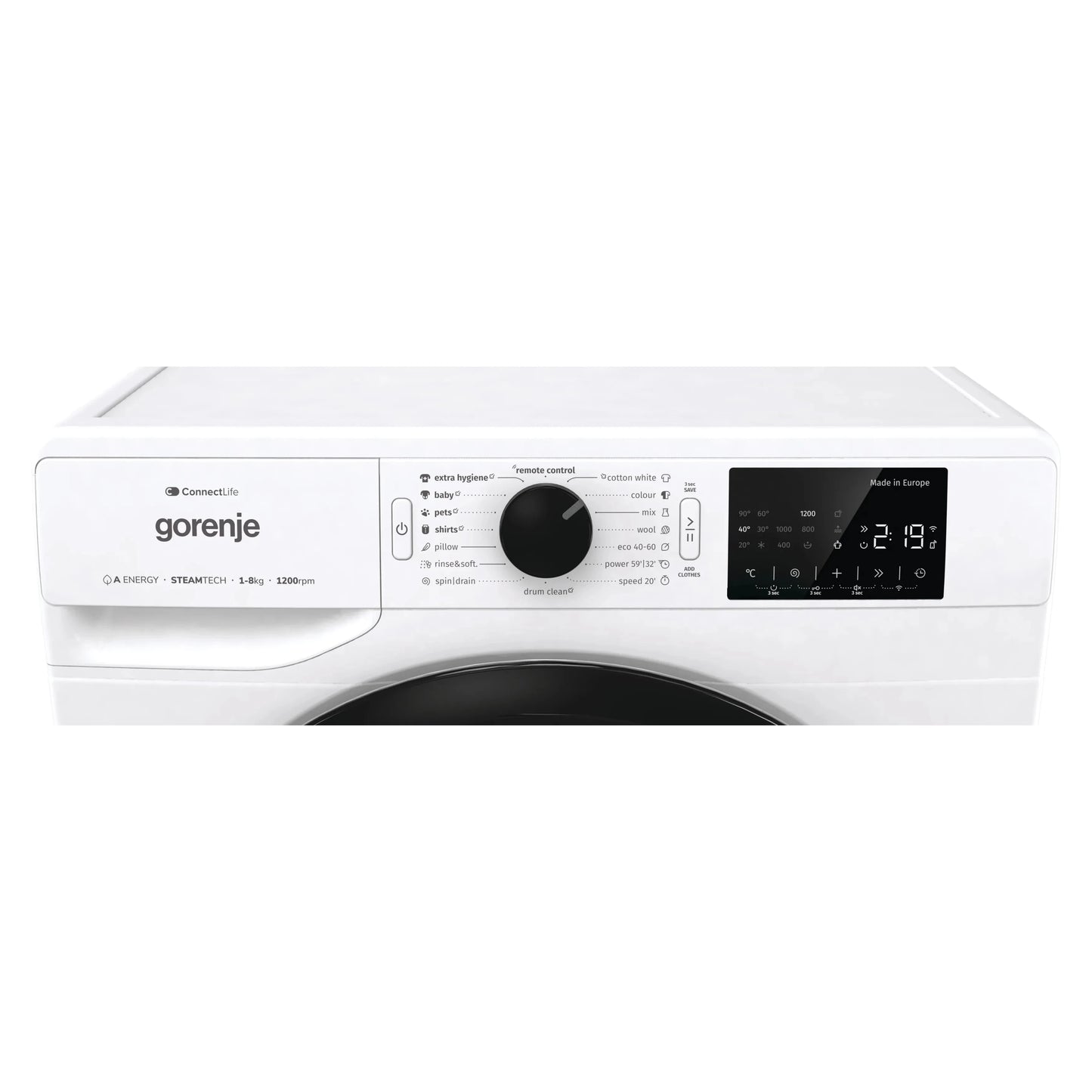 Gorenje Smart Front Load Washing Machine, 8KG, Wi-Fi, 1200 RPM, White, WPNEI82A1SWIFI