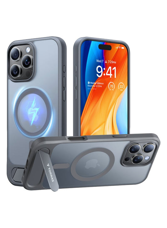 TORRAS Pstand Case for iPhone 16 Pro - Titanium Grey