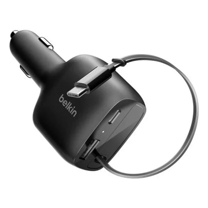 Belkin BoostCharge 75W Dual Port Retractable Car Charger – Black