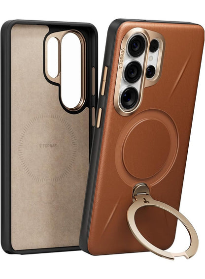 TORRAS Ostand VegSkin Vegan Leather Case for Samsung Galaxy S26 Ultra - Amber Brown
