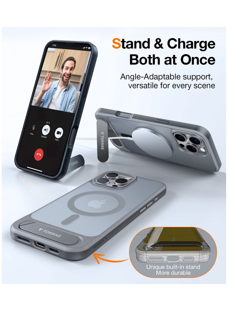 TORRAS Pstand Case for iPhone 16 Pro - Titanium Grey