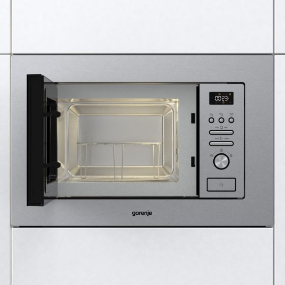 GORENJE BUILT-IN MICROWAVE WITH GRILL, 20 Liters,38.5 Width, STAINLESS STEEL – BM201AG1X