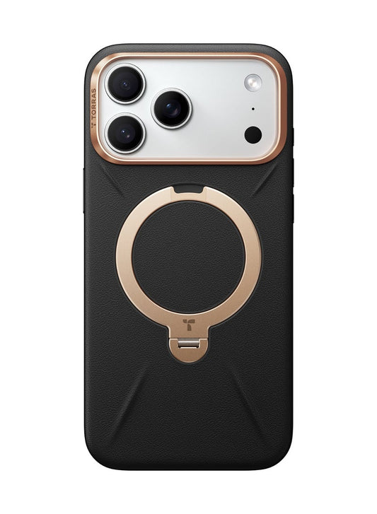 TORRAS Ostand VegSkin Vegan Leather Case for iPhone 17 Pro Max - Black