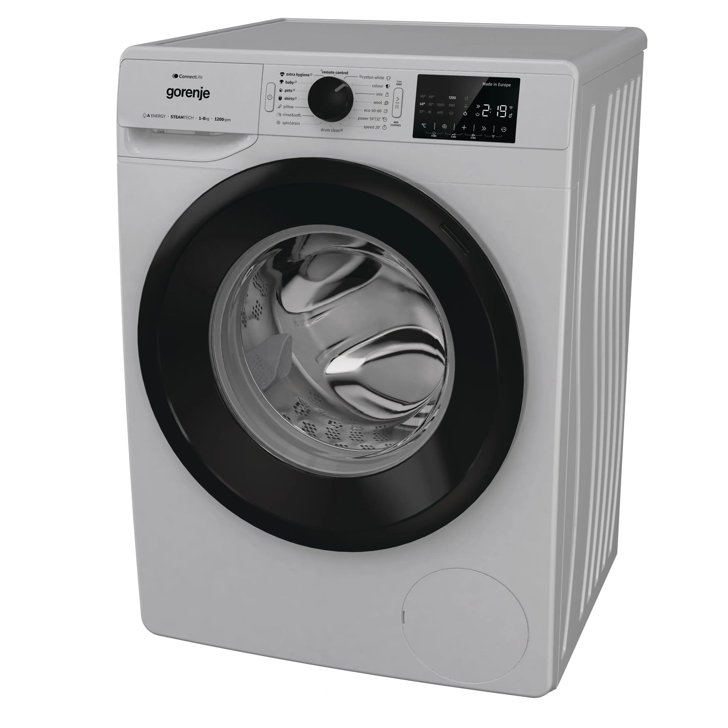 Gorenje Smart Front Load Washing Machine, 8KG, Wi-Fi, 1200 RPM, Grey, WPNEI82A1SWA