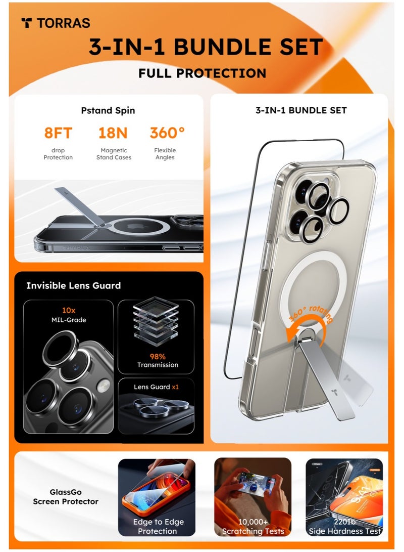 TORRAS Pstand 3-in-1 Bundle for iPhone 16 Pro Max - Clear