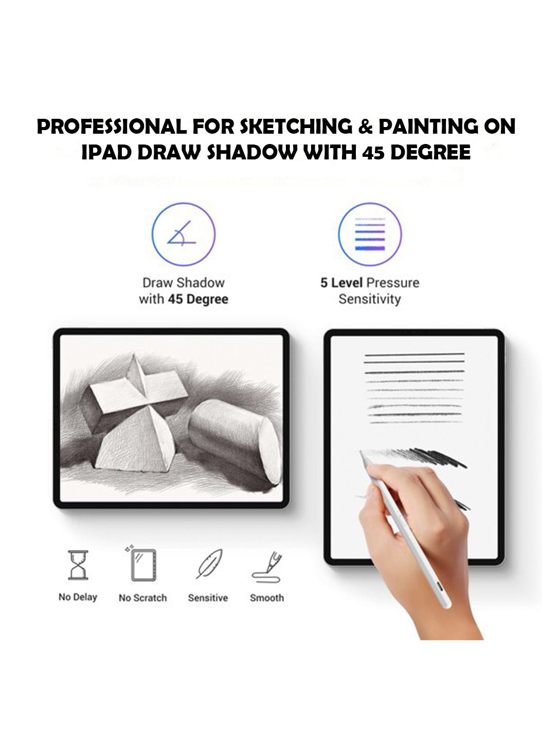 PROTECT  Universal Pencil Stylus Pen, Type C Charging, With Type C Cable, White, PPK08