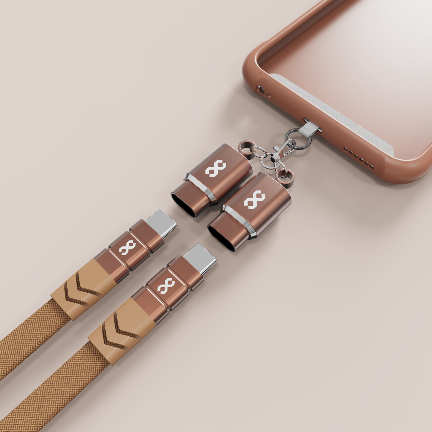 Infinyty Loop Charge Crossbody Flat Cable USB-C to USB-C, 100W, 1m, Brown