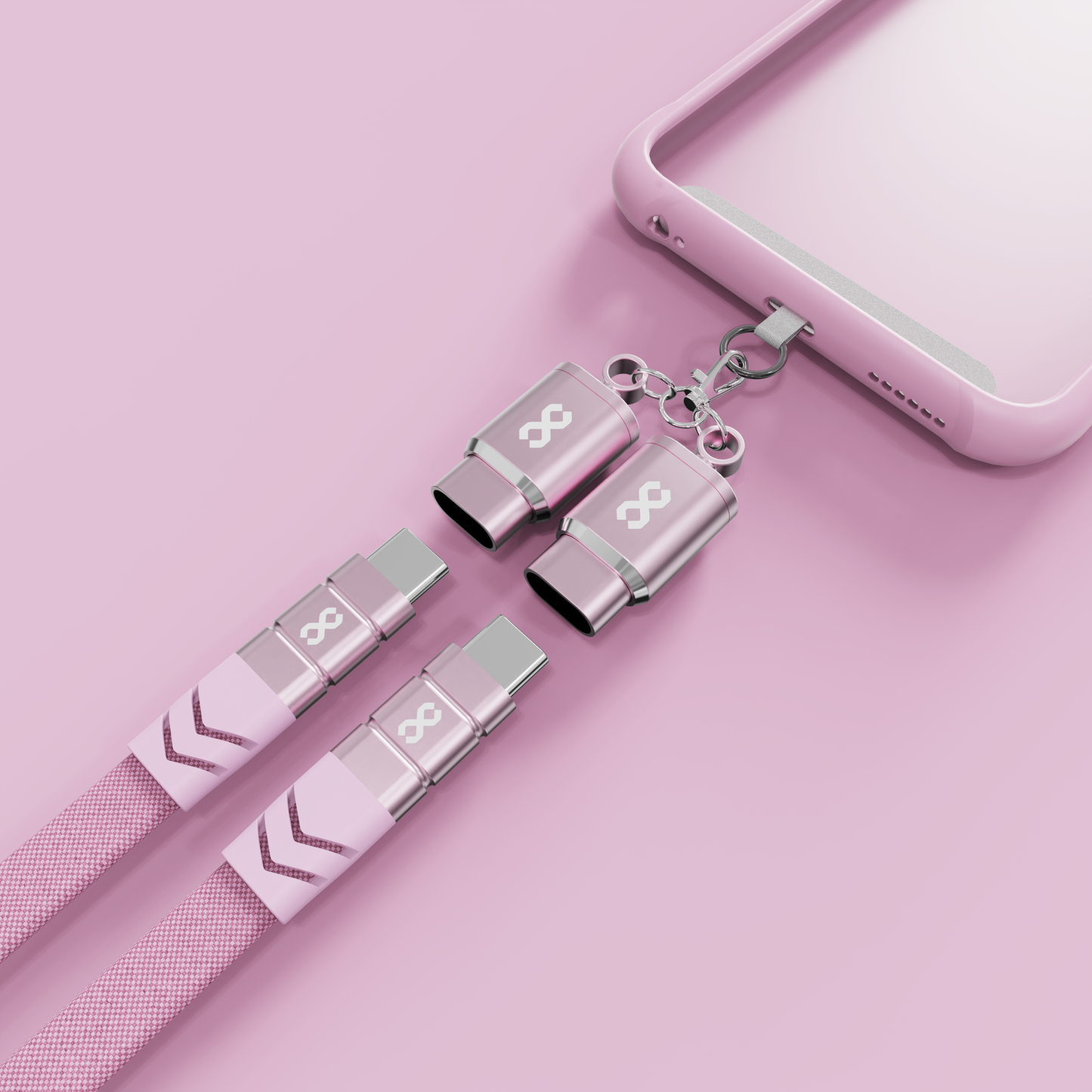 Infinyty Loop Charge Crossbody Flat Cable USB-C to USB-C, 100W, 1m, Pink