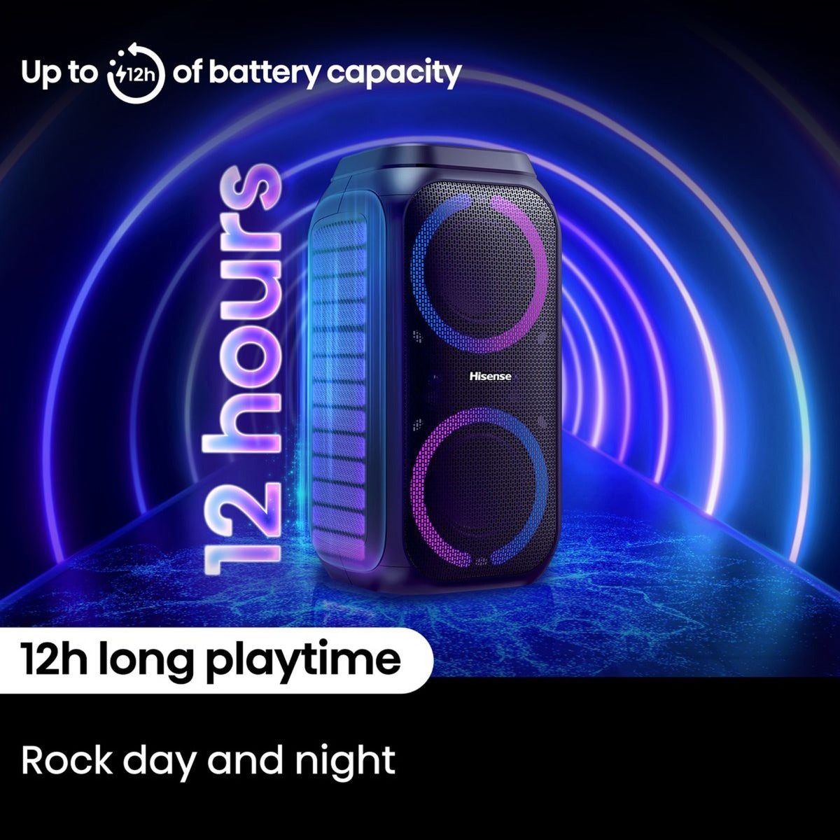 Hisense Portable Bluetooth Party Speaker, 160W, 12Hr Battery, IPX4 – Party Rocket 160