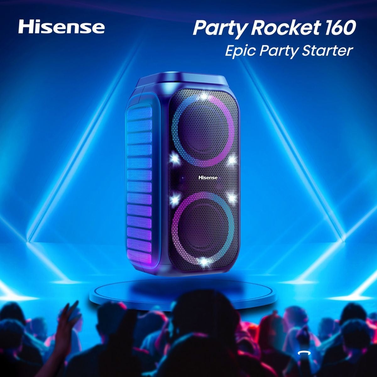Hisense Portable Bluetooth Party Speaker, 160W, 12Hr Battery, IPX4 – Party Rocket 160