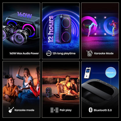 Hisense Portable Bluetooth Party Speaker, 160W, 12Hr Battery, IPX4 – Party Rocket 160