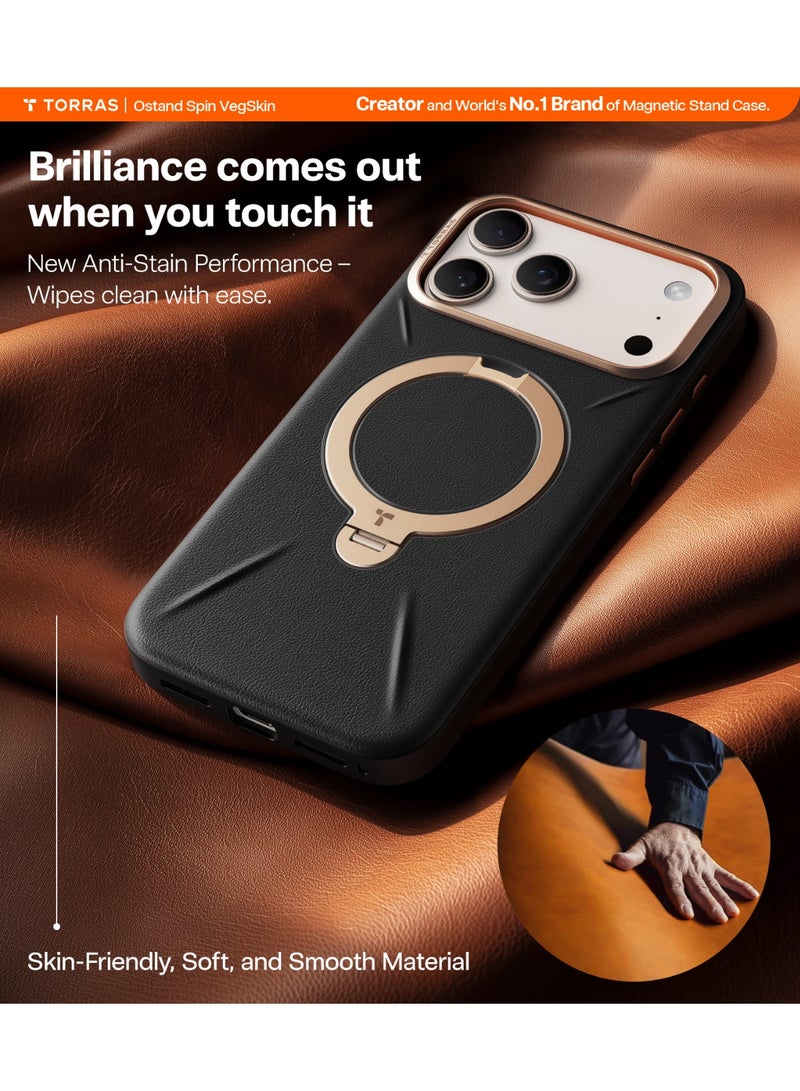 TORRAS Ostand Spin VegSkin Vegan Leather Case for iPhone 17 Pro - Black