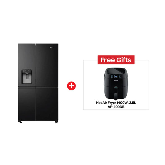 Gorenje Side By Side Refrigerator 601L Black NRS9181VBIU + Free Hot Air Fryer