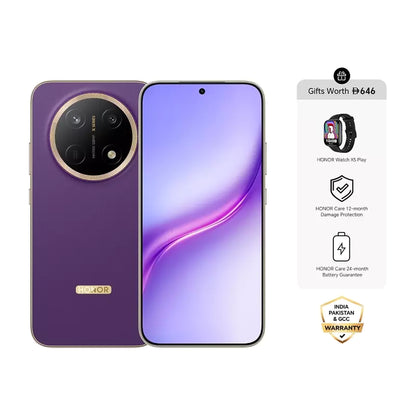 Honor X9e Pro 5.5G in Deep Purple, front and back view