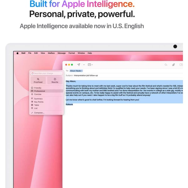 Apple iMac  24-inch (2024), M4 chip with 8-core CPU, 16GB RAM, 256GB SSD, 8-core GPU, 4.5K Retina Display, English Keyboard, UAE Version, Pink, MWUG3ZS/A