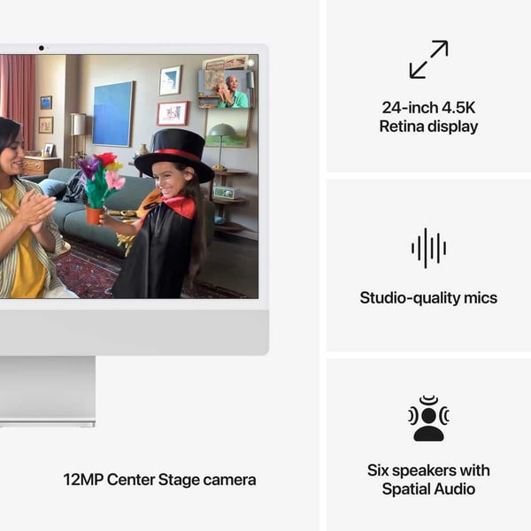 Apple iMac  24-inch (2024), M4 chip with 10-core CPU, 24GB RAM, 512GB SSD, 10-core GPU, 4.5K Retina Display, English Keyboard, UAE Version, Silver, MCR24ZS/A