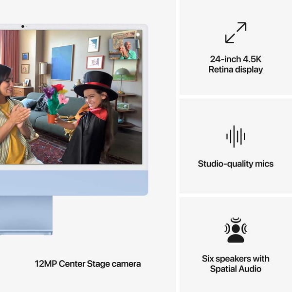 Apple iMac  24-inch (2024), M4 chip with 10-core CPU, 24GB RAM, 512GB SSD, 10-core GPU, 4.5K Retina Display, Eng-Arb Keyboard, UAE Version, Blue, MD2T4AB/A