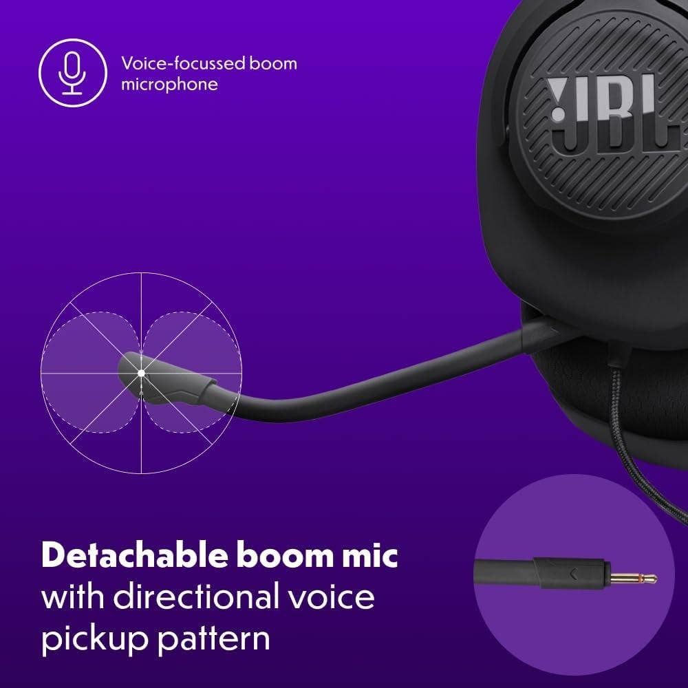 JBL Quantum 100M2 Gaming Headset — 40mm Driver, Detachable Mic, 3.5mm Universal (Purple)