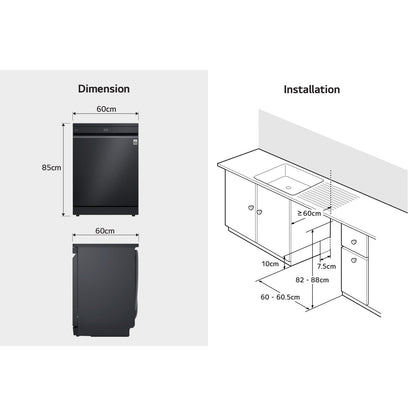 LG 14 Place Settings QuadWash Dishwasher with TrueSteam, Auto Open Dry and Heat Dry, Matte Black, DFC287HMS