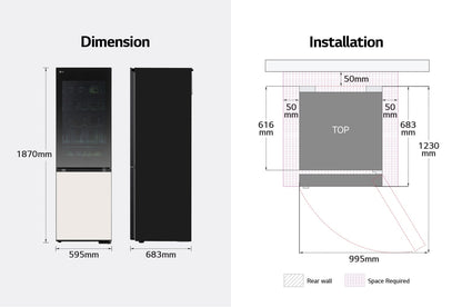LG 349L Bottom Freezer Refrigerator, Beige glass, InstaView™ GR-V479QGKW