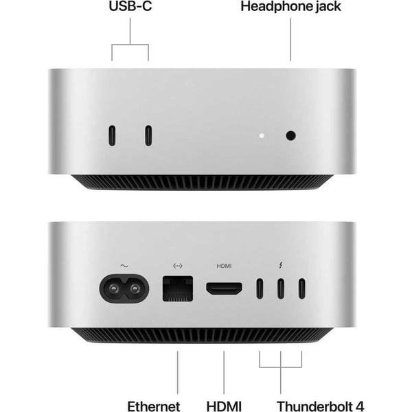 Apple Mac mini (2024), M4 chip with 10-core CPU, 16GB RAM, 256GB SSD, 10-core GPU, UAE Version, Silver, MU9D3AB/A, Delivery starts 8th Nov'24 onwards