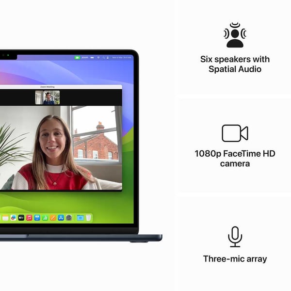 Apple Macbook Air 15-inch (2024), M3 chip with 8-core CPU, 16GB RAM, 256GB SSD, 10-core GPU, 15.3-inch Liquid Retina XDR display, Arb-Eng Keyboard, UAE Version, Midnight, MC9G4AB/A