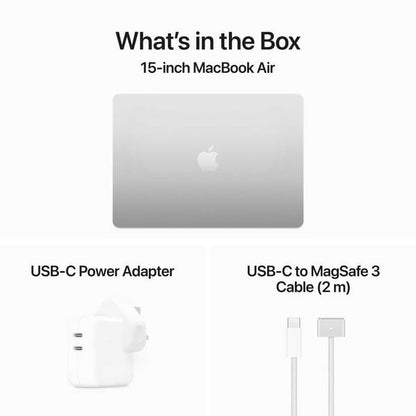 Apple Macbook Air 15-inch (2024), M3 chip with 8-core CPU, 16GB RAM, 256GB SSD, 10-core GPU, 15.3-inch Liquid Retina XDR display, Arb-Eng Keyboard, UAE Version, Silver, MC9E4AB/A