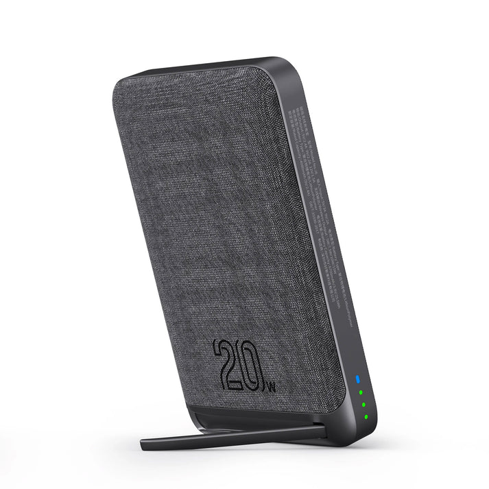 PROTECT  Slim Magsafe Power Bank, Wireless, 15W Fast charging , 6,700 mAh, Premium fabric, with stand, Grey, PBW6710