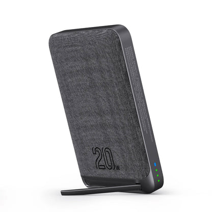 PROTECT  Slim Magsafe Power Bank, Wireless, 15W Fast charging , 6,700 mAh, Premium fabric, with stand, Grey, PBW6710